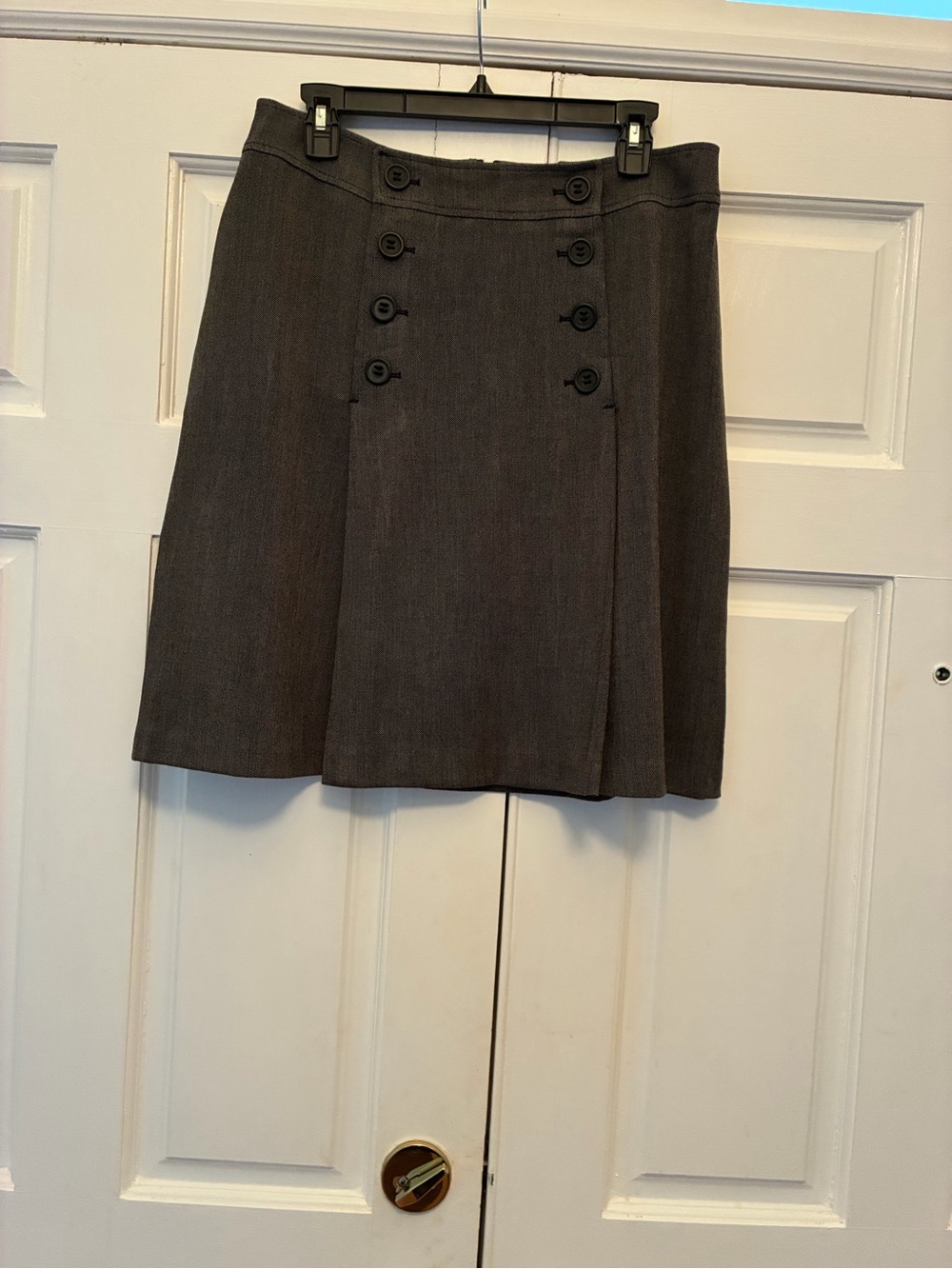 Le Suit Dark Gray Double-Button A-Line Mini Skirt